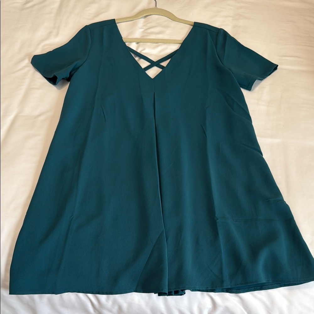 Teal/Green Short Sleeve Dress with Crisscross Back